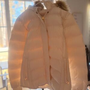 GAP Cream Puffer Jacket with Fur Trim